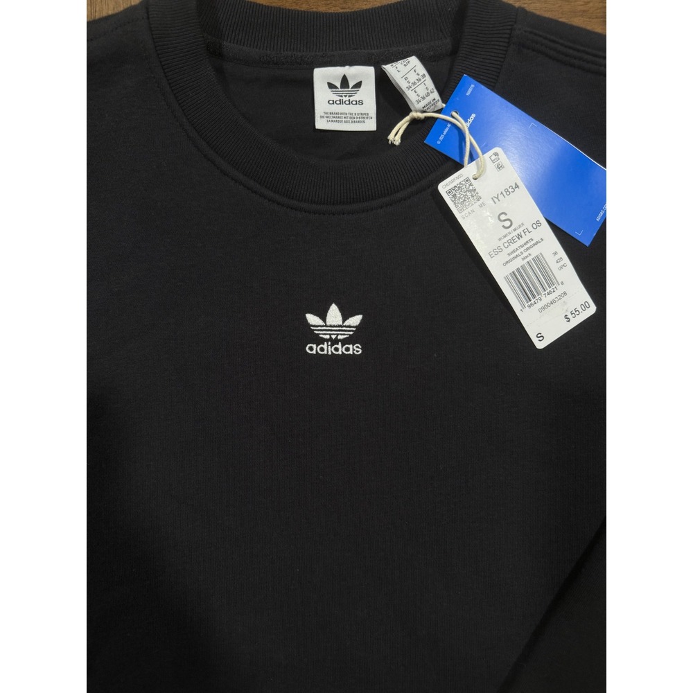 Adidas Originals Women ESS Crew Oversized Sweatshirt Black Small NWT - Picture 2 of 3